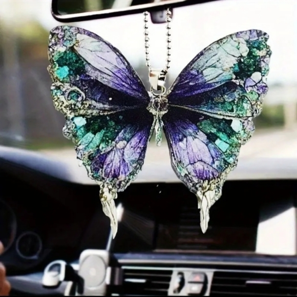 Auto Rearview Mirror Acrylic Butterfly Hanging Car Pendant